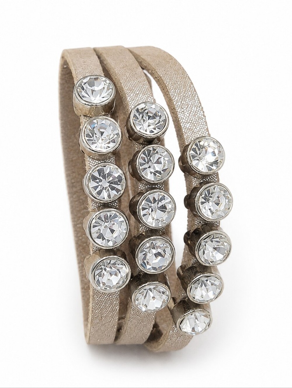 Champagne Wrap Bracelet Crystal Rhinestone Layered Faux Leather Triple Strap Ban